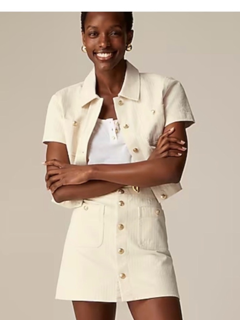 Nwt JCrew Textured denim mini skirt in ecru